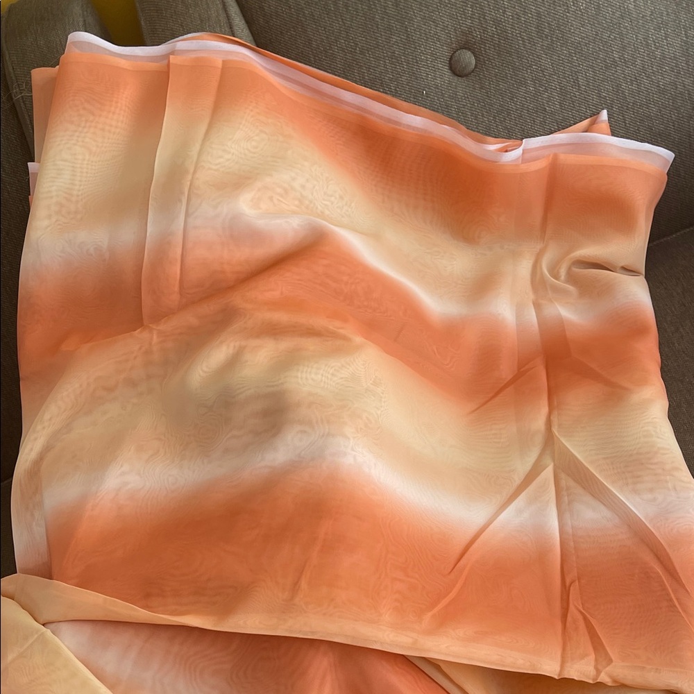 Sheer Ombre Coral/Orange and White Fabric